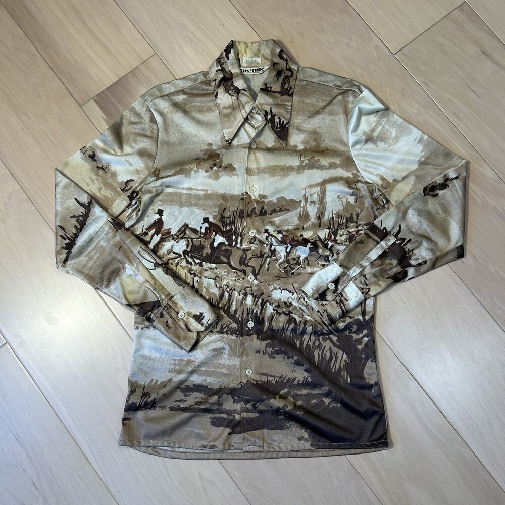Vintage Nik Nik Riding To Hounds Button Up Shirt 70s Long Sleeve Men’s Medium
